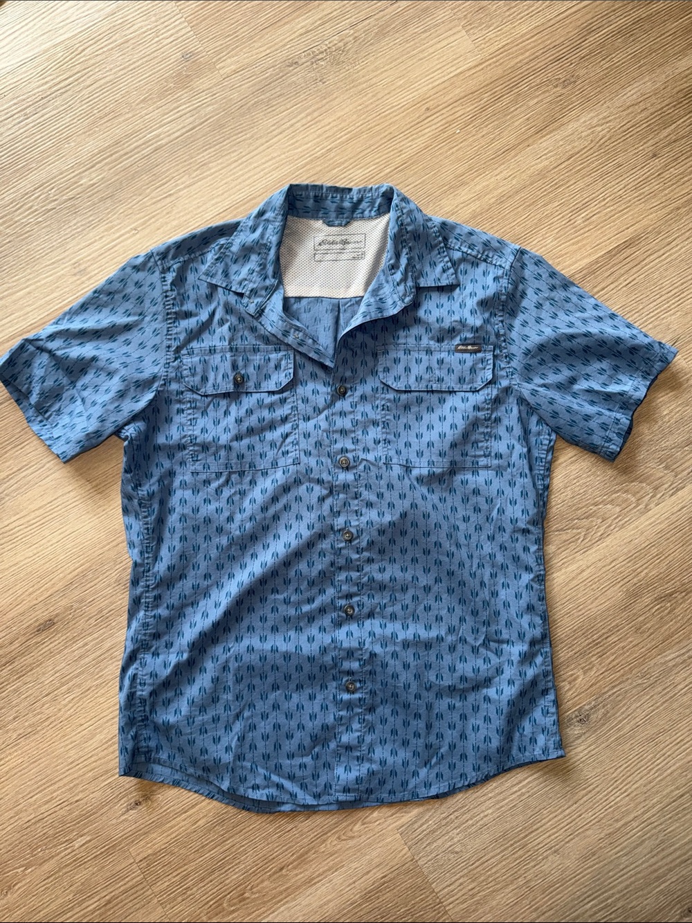 EDDIE BAUER Blue Patterned Short-Sleeve Button Down Casual Shirt